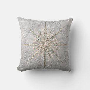 Silver snowflake pink elegant vintage winter throw pillow