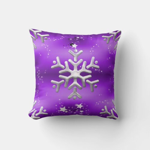 Silver Snowflake Purple Christmas Throw Pillow