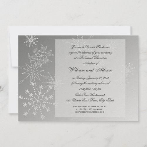 Silver Snowflake Rehearsal Dinner Invite