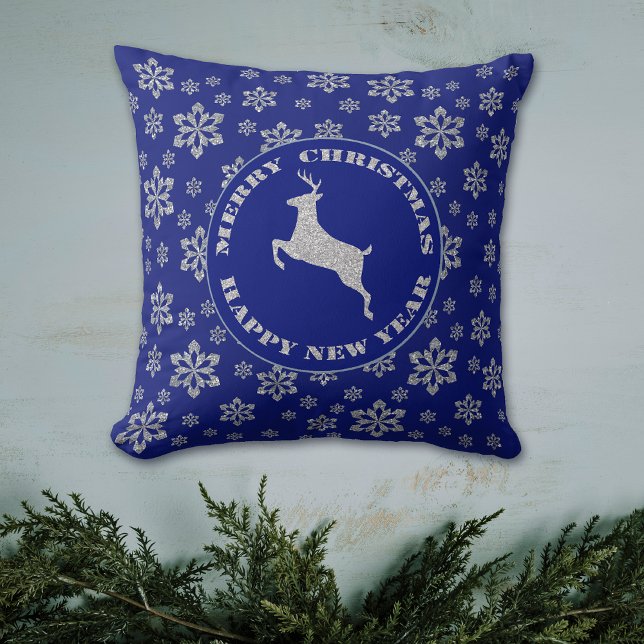 Silver Snowflake Reindeer Throw Pillow (Creator Uploaded)