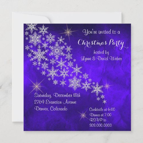 Silver Snowflake Royal Blue Christmas Party Invitation