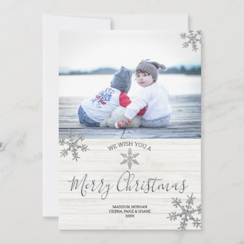 Silver Snowflake Rustic Christmas 2 Photo Holiday Card