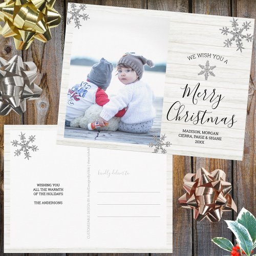 Silver Snowflake Rustic Christmas Your Photo Postcard