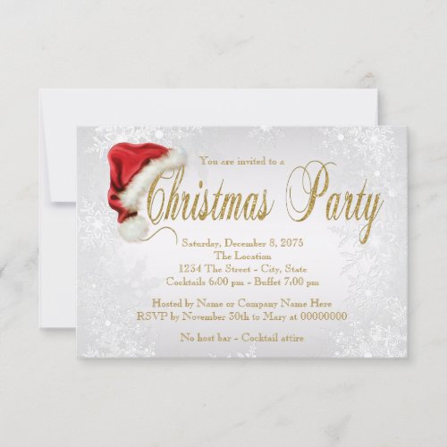 Silver Snowflake Santa Hat  Christmas Party Invitation