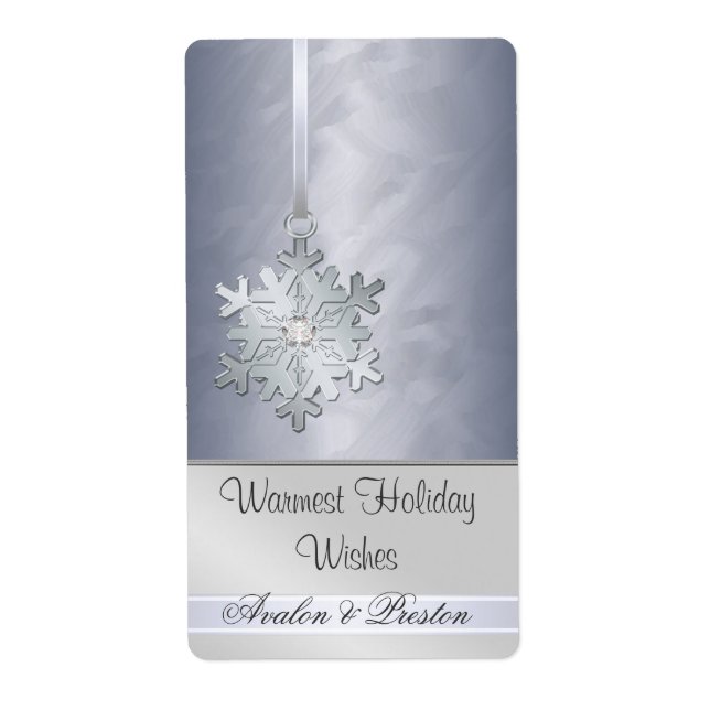 Silver Snowflake Silver Jewel Holiday Wine Label (Front)