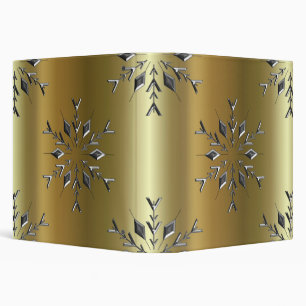 Silver Snowflake Stars on Gold 3 Ring Binder