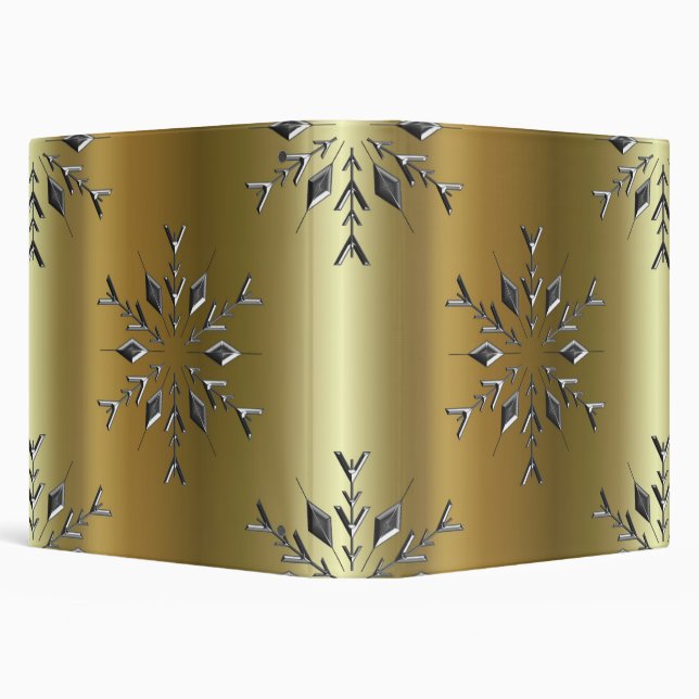 Silver Snowflake Stars on Gold 3 Ring Binder (Background)