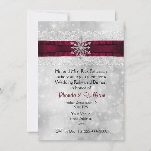 Silver Snowflake Wedding Rehearsal Dinner Invitation