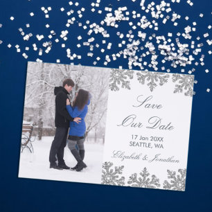 Silver Snowflake Wedding Save The Date Letterpress Photo Cards