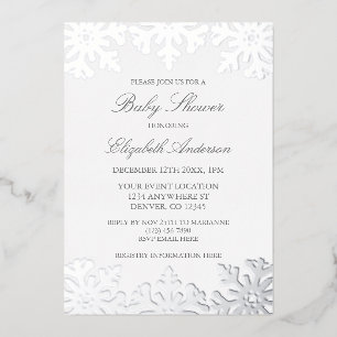 Silver Snowflake Winter Baby Shower Foil Invitation