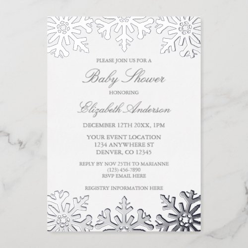 Silver Snowflake Winter Baby Shower Foil Invitation