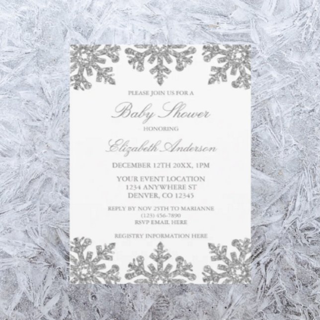 Silver Snowflake Winter Baby Shower Invitation