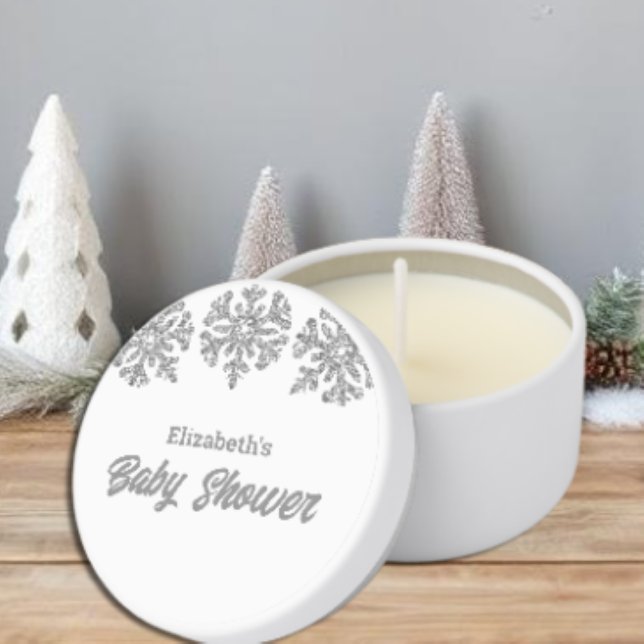 Silver Snowflake Winter Baby Shower Mini Candle Favors (Creator Uploaded)
