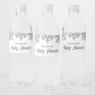 Silver Snowflake Winter Baby Shower Water Bottle Label