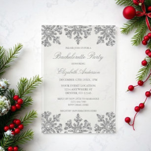 Silver Snowflake Winter Bachelorette Party Acrylic Invitations