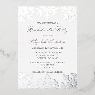 Silver Snowflake Winter Bachelorette Party Foil Invitation