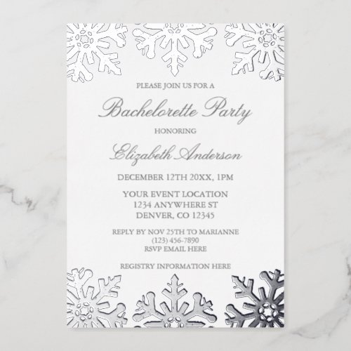 Silver Snowflake Winter Bachelorette Party Foil Invitation