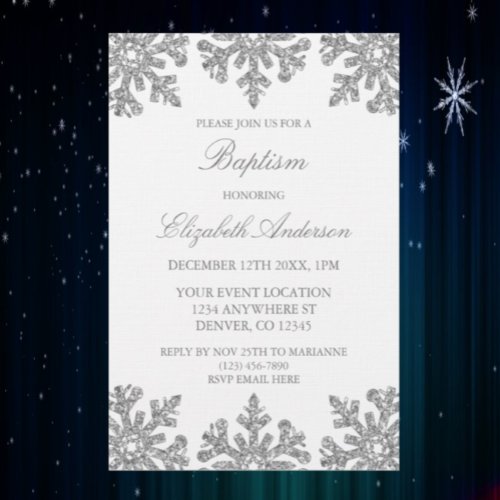 Silver Snowflake Winter Baptism Invitation