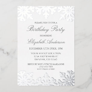 Silver Snowflake Winter Birthday Foil Invitation