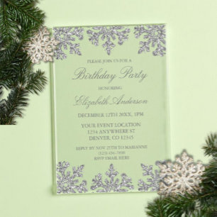 Silver Snowflake Winter Birthday Party Acrylic Invitations