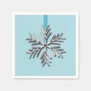 Silver Snowflake Winter Blue Ribbon Christmas Xmas Napkins
