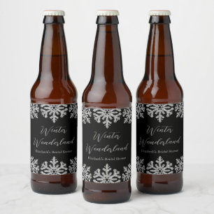 Silver Snowflake Winter Bridal Shower Beer Bottle Label