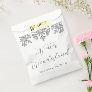 Silver Snowflake Winter Bridal Shower Favor Bag