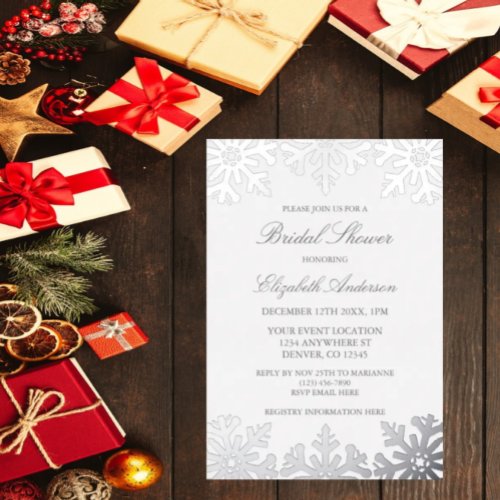 Silver Snowflake Winter Bridal Shower Foil Invitation