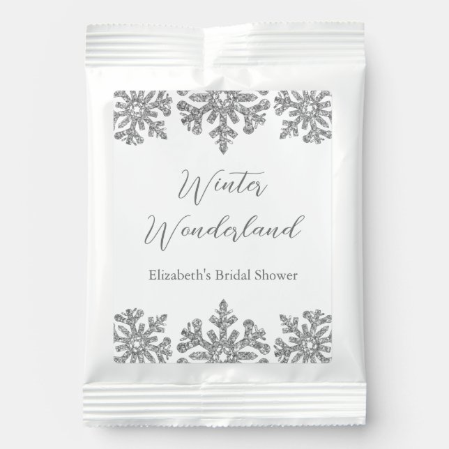 Silver Snowflake Winter Bridal Shower Hot Chocolate Drink Mix (Front)
