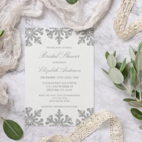 Silver Snowflake Winter Bridal Shower Invitation