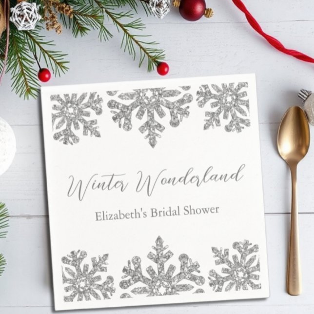 Silver Snowflake Winter Bridal Shower Napkins (Creator Uploaded)