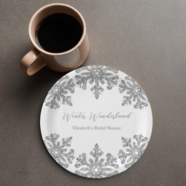Silver Snowflake Winter Bridal Shower Paper Plates (Creator Uploaded)