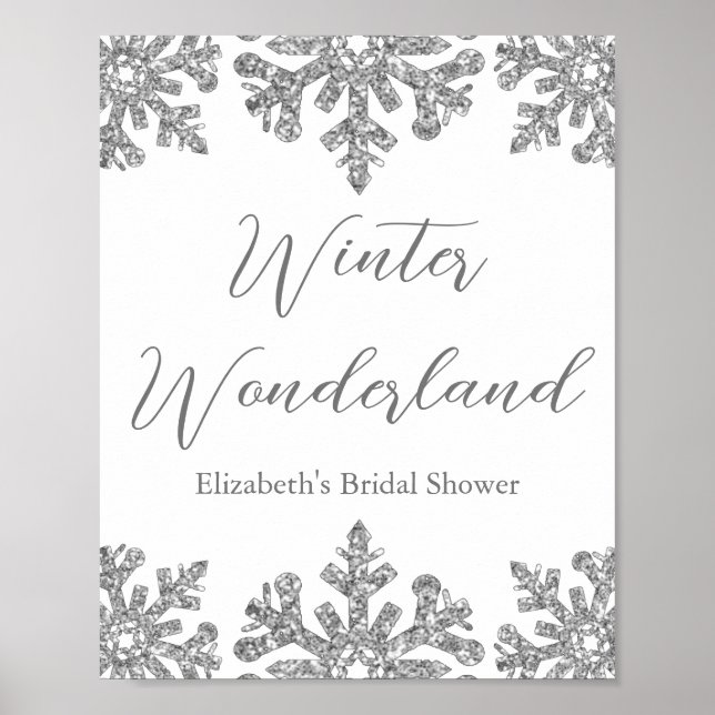 Silver Snowflake Winter Bridal Shower Poster (Front)