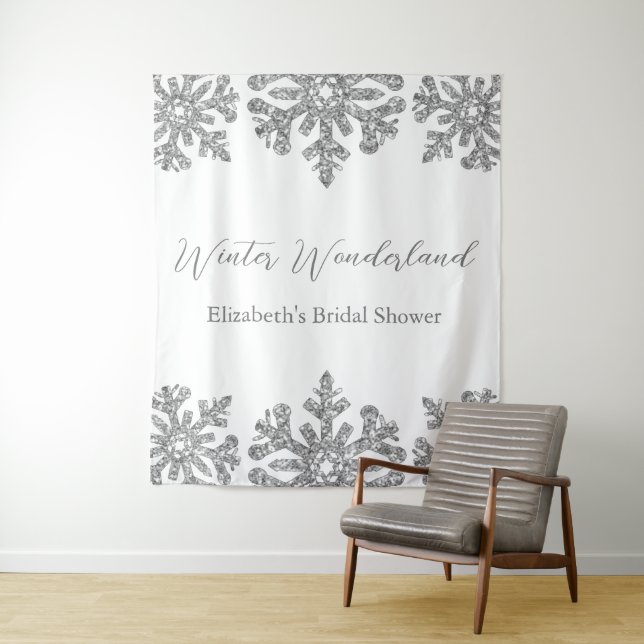 Silver Snowflake Winter Bridal Shower Tapestry (In Situ)