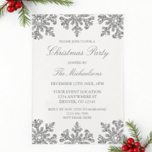 Silver Snowflake Winter Christmas Party Acrylic Invitations