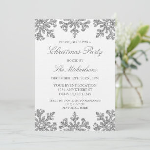 Silver Snowflake Winter Christmas Party Invitation