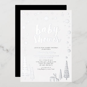 Silver Snowflake Winter Forest Baby Shower Foil Invitation