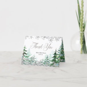 Silver Snowflake Winter Forest Thank You Card