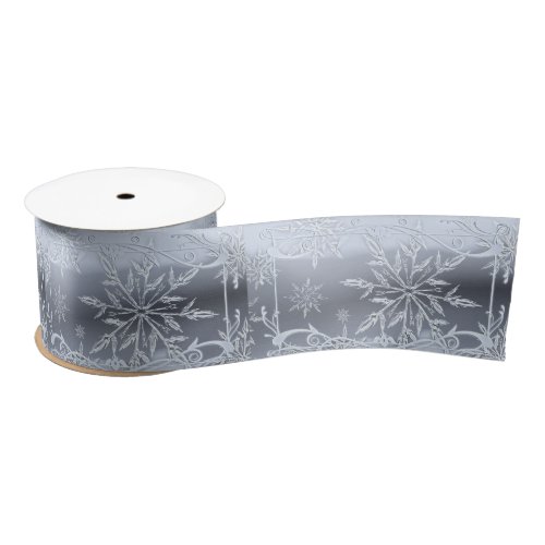 Silver snowflake winter frost gray white satin ribbon