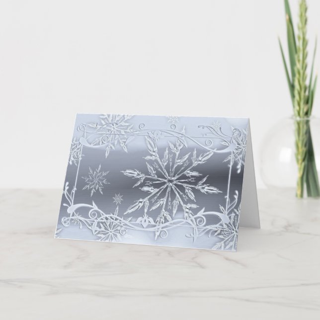 Silver snowflake winter ice elegant gray card (Front)