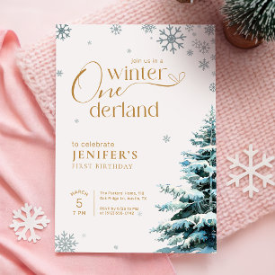 Silver Snowflake Winter Onderland 1st Birthday Invitation