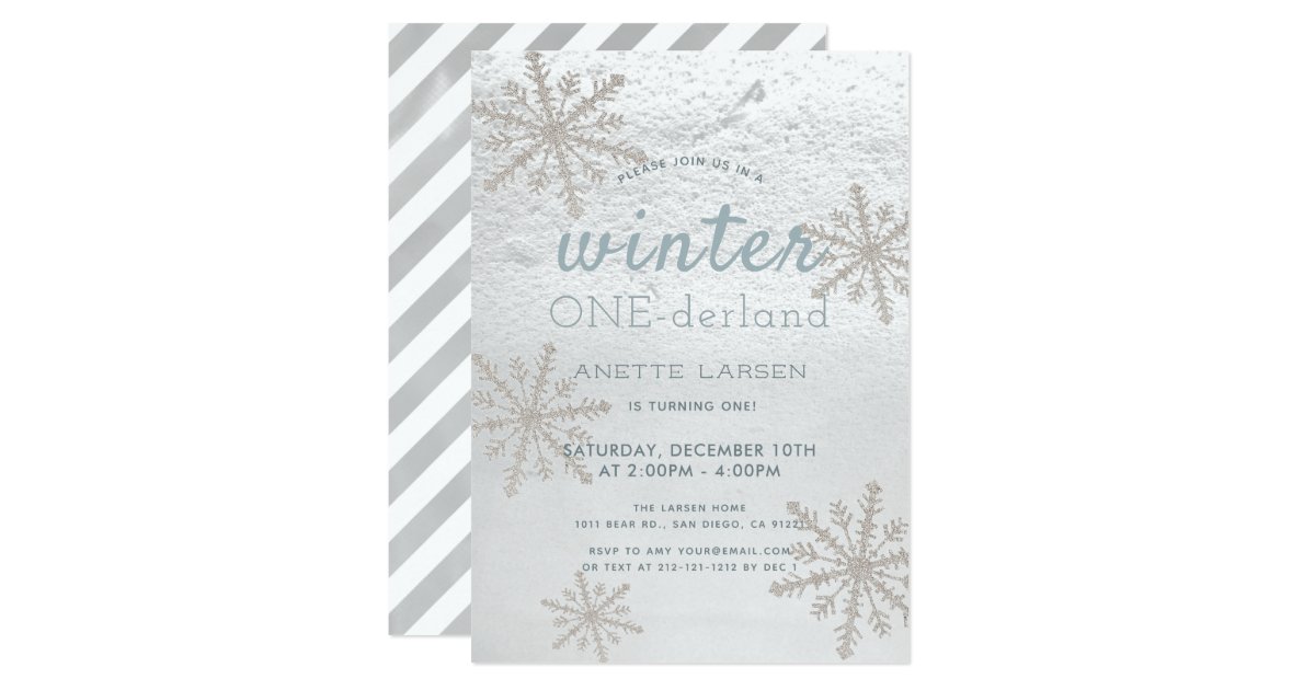 Silver Snowflake Winter Onederland 1st Birthday Invitation Zazzle