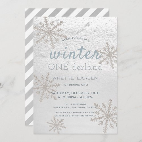 Silver Snowflake Winter Onederland 1st Birthday Invitation