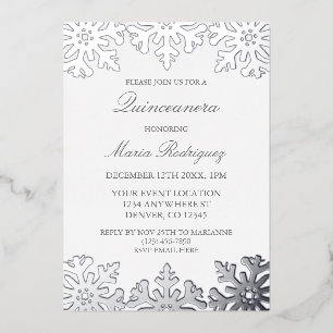 Silver Snowflake Winter Quinceanera Foil Invitation