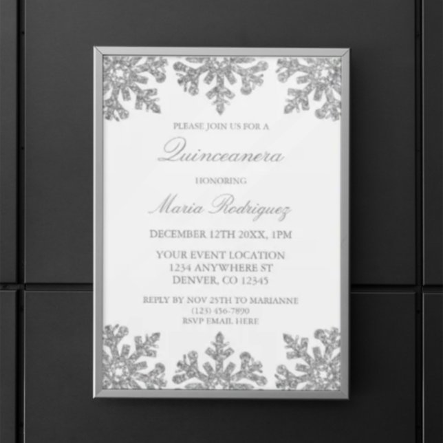 Silver Snowflake Winter Quinceanera Invitation (Creator Uploaded)