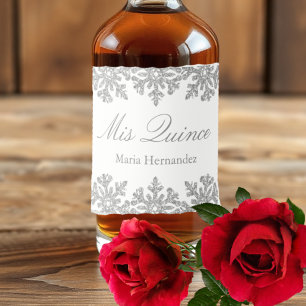 Silver Snowflake Winter Quinceanera Liquor Bottle Label