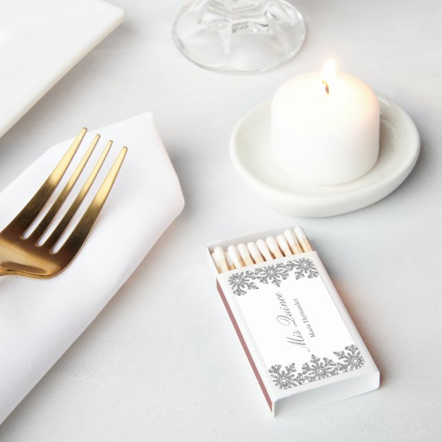 Silver Snowflake Winter Quinceanera Matchboxes (Insitu)