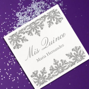 Silver Snowflake Winter Quinceanera Napkins