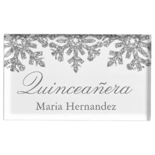 Silver Snowflake Winter Quinceanera Place Card Holder