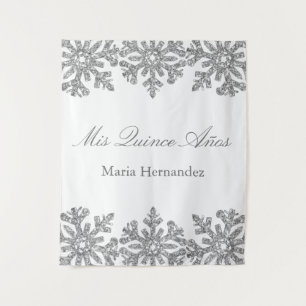 Silver Snowflake Winter Quinceanera Tapestry